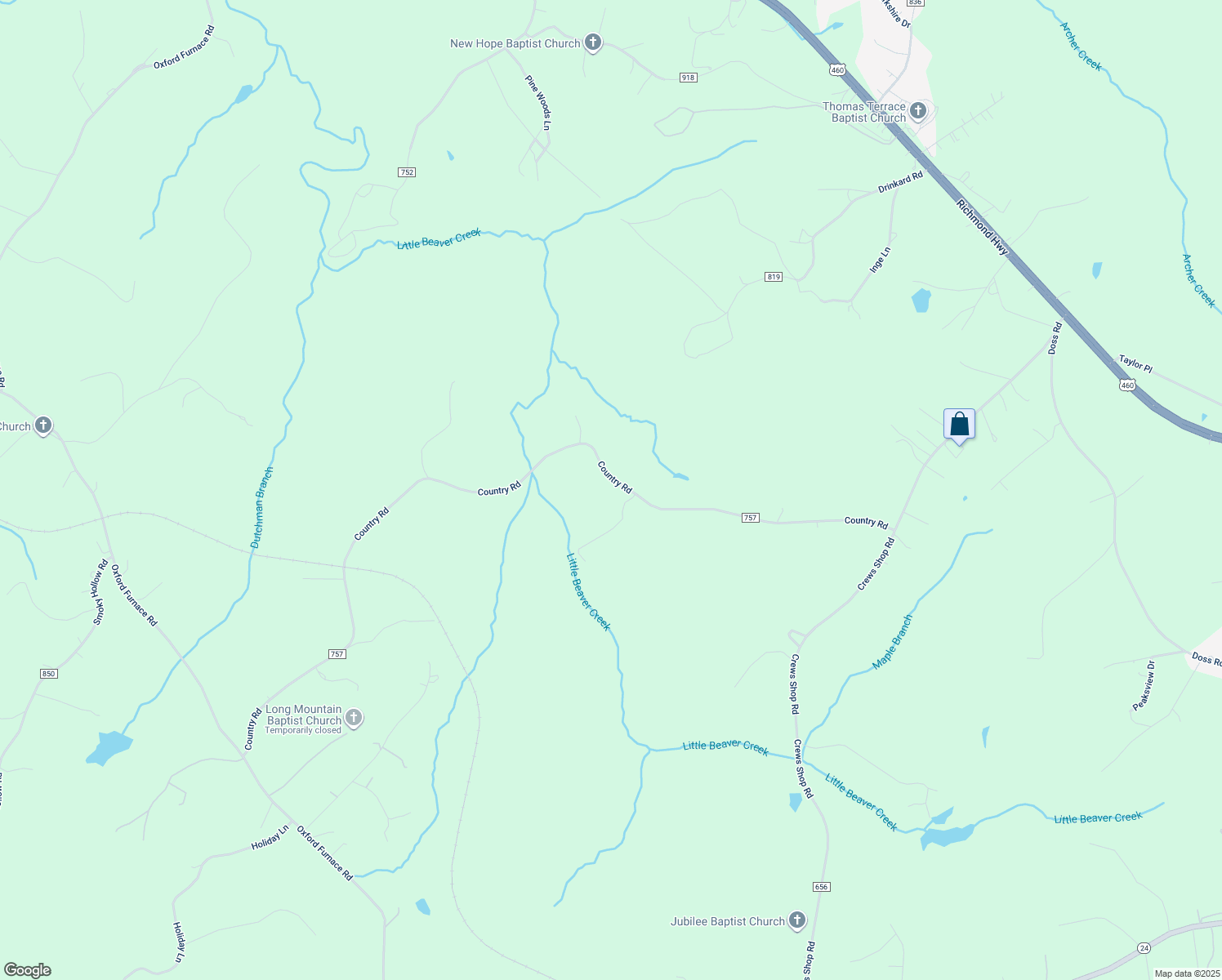 map of restaurants, bars, coffee shops, grocery stores, and more near 1737 Country Road in Lynchburg