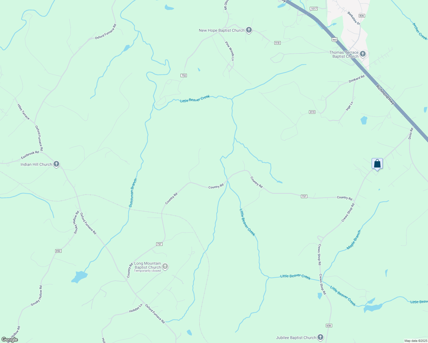 map of restaurants, bars, coffee shops, grocery stores, and more near in Lynchburg