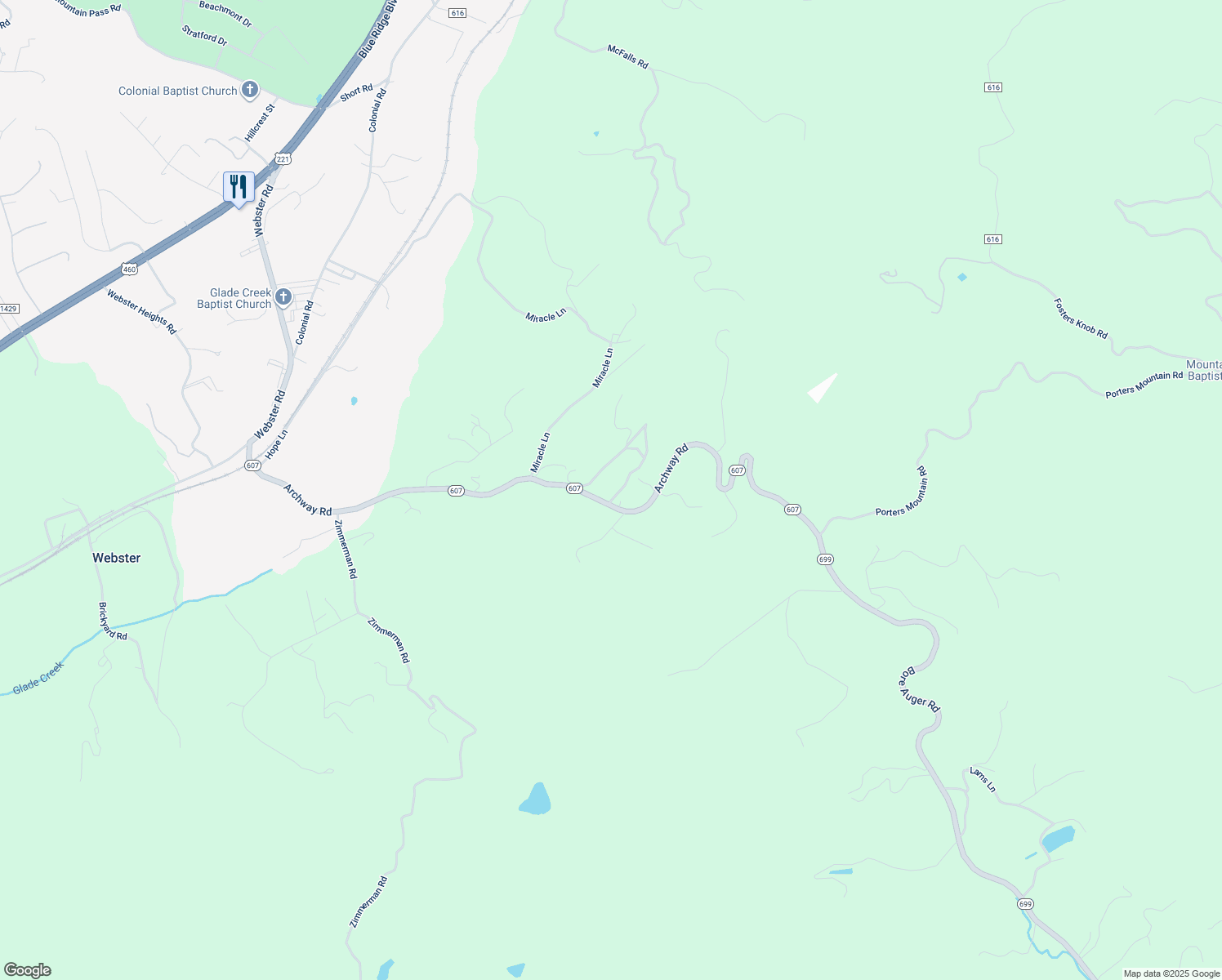 map of restaurants, bars, coffee shops, grocery stores, and more near 1159 Archway Road in Blue Ridge