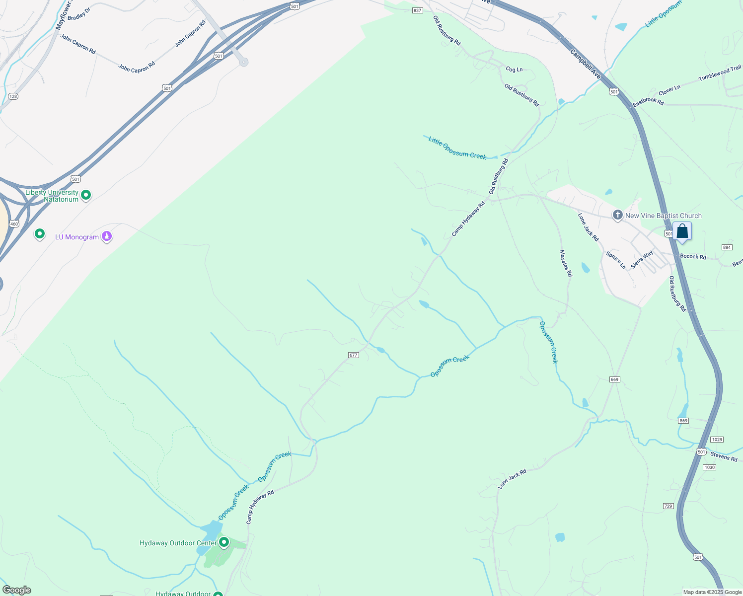 map of restaurants, bars, coffee shops, grocery stores, and more near 125 Clydesdale Drive in Lynchburg