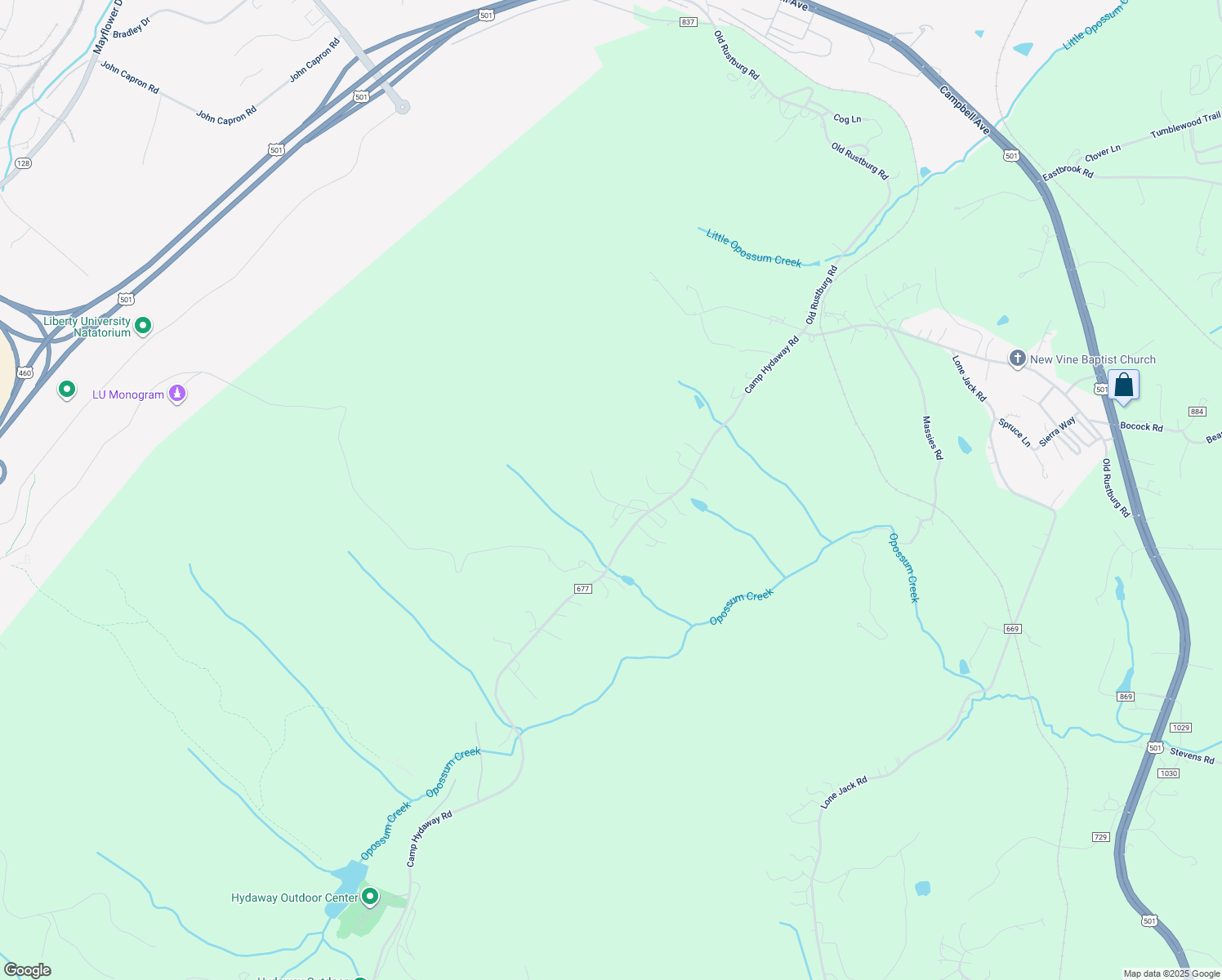map of restaurants, bars, coffee shops, grocery stores, and more near 125 Clydesdale Drive in Lynchburg