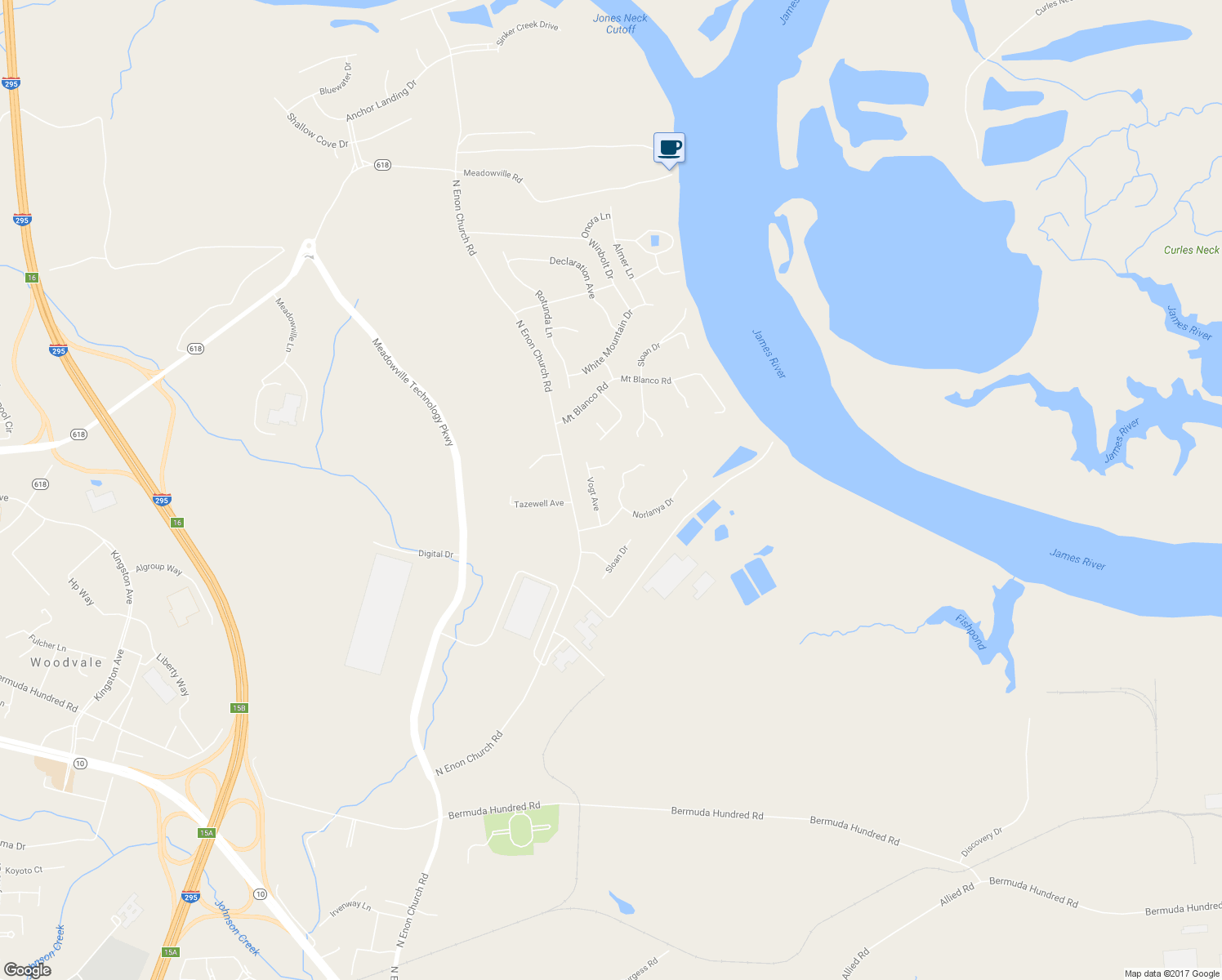 map of restaurants, bars, coffee shops, grocery stores, and more near 12804 Norlanya Dr in Chester