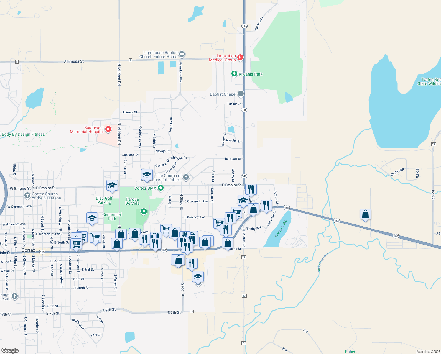 map of restaurants, bars, coffee shops, grocery stores, and more near 1809 Hermosa St in Cortez