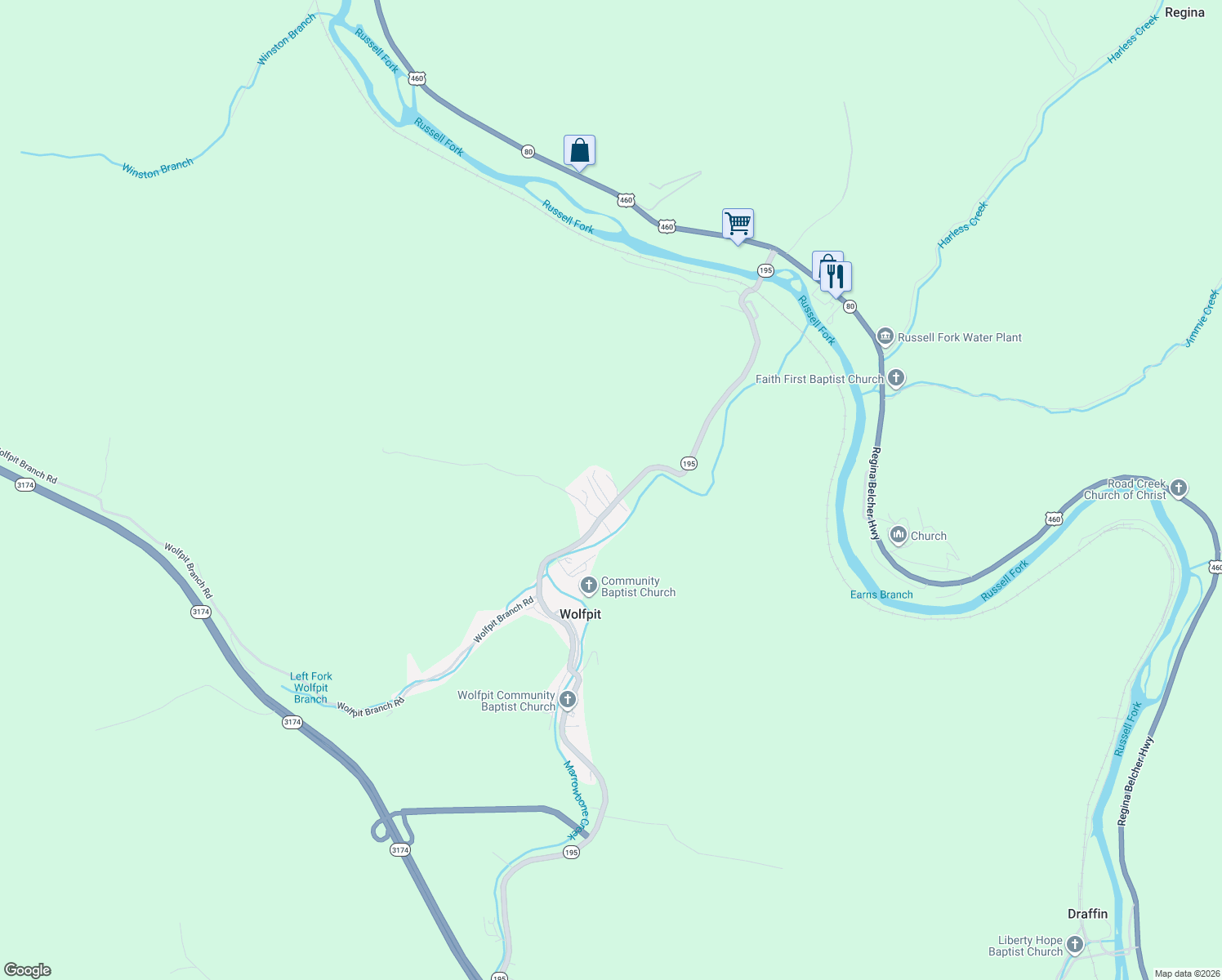 map of restaurants, bars, coffee shops, grocery stores, and more near 975-1061 Marrowbone Creek Rd in Elkhorn City