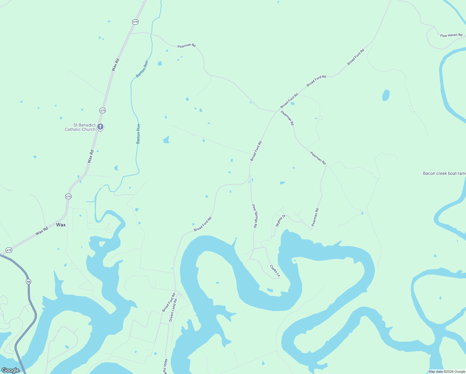 map of restaurants, bars, coffee shops, grocery stores, and more near 2187 Broad Ford Road in Clarkson