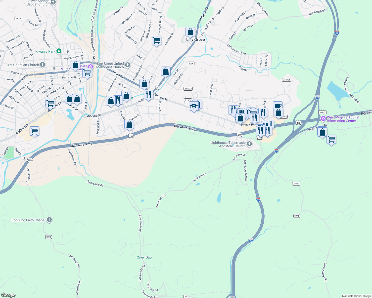 map of restaurants, bars, coffee shops, grocery stores, and more near 671 Misty Hills Drive in Princeton