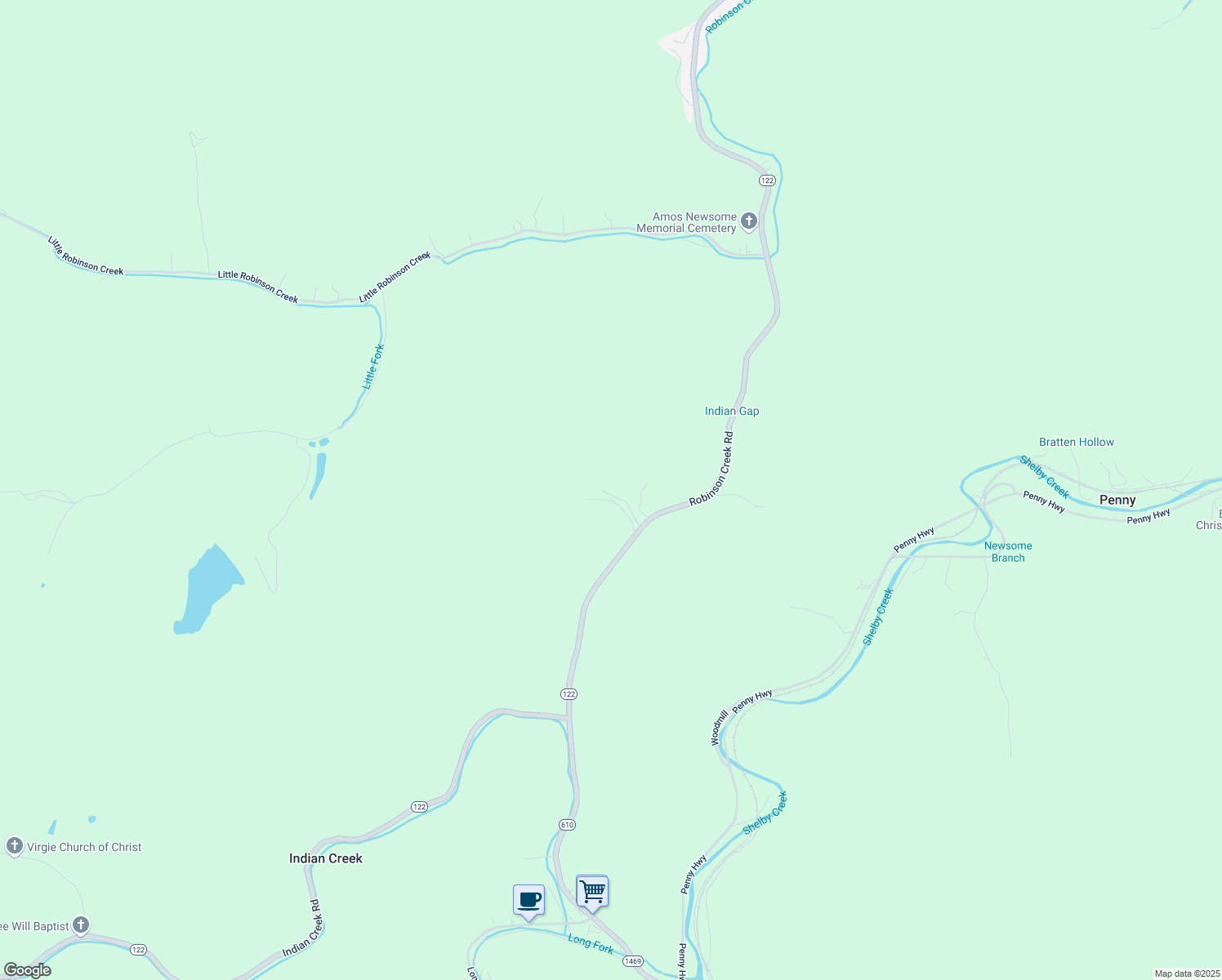 map of restaurants, bars, coffee shops, grocery stores, and more near 131 Carl Burke Road in Virgie