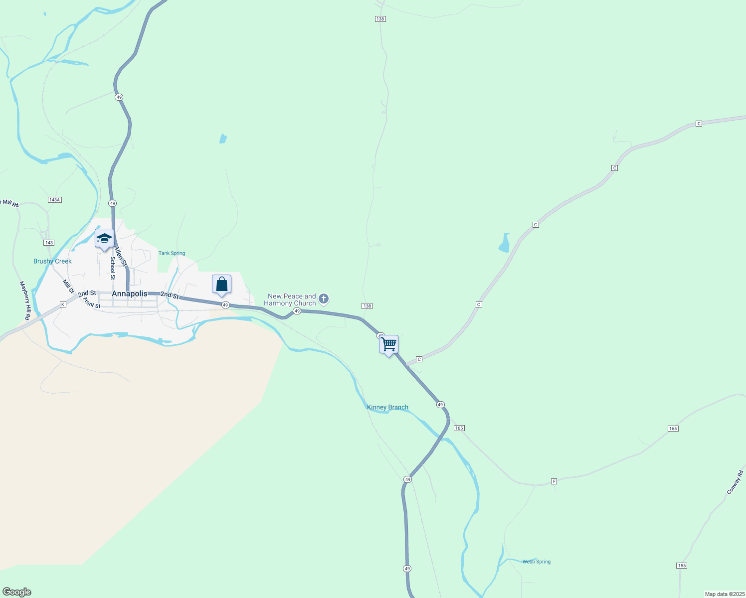 map of restaurants, bars, coffee shops, grocery stores, and more near 46 County Road 138 in Annapolis