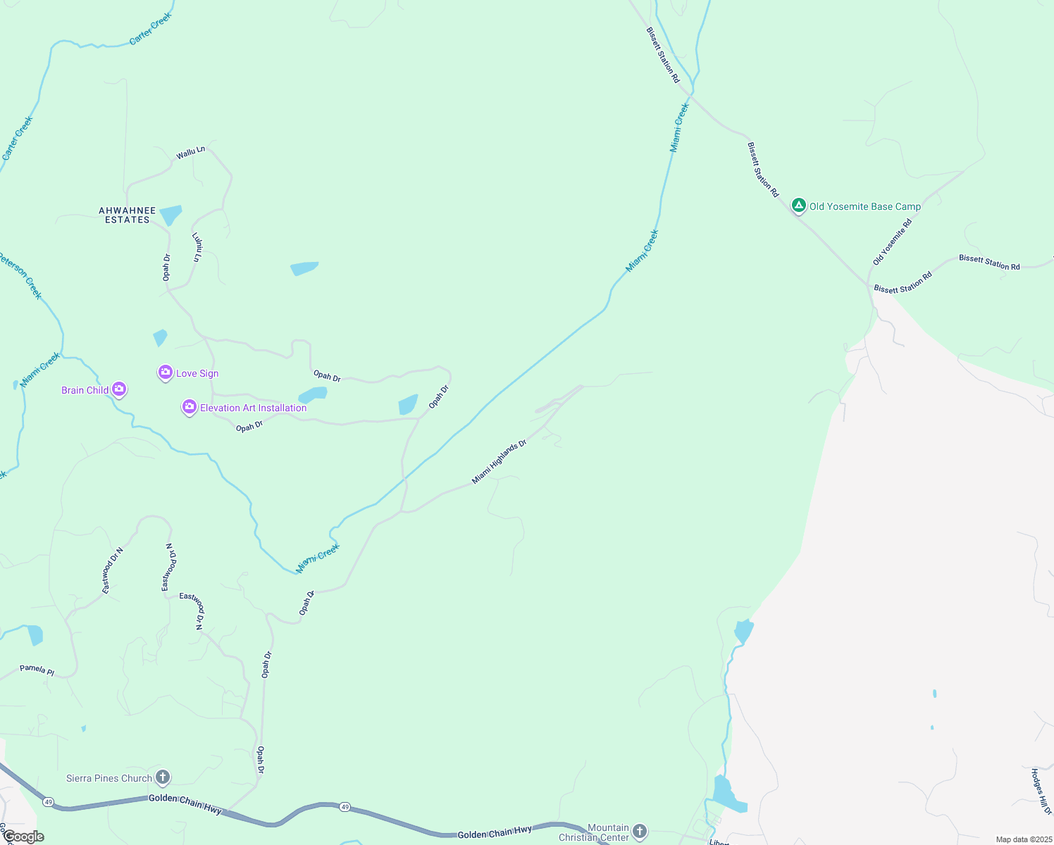 map of restaurants, bars, coffee shops, grocery stores, and more near 47587 Miami Highlands Drive in Oakhurst