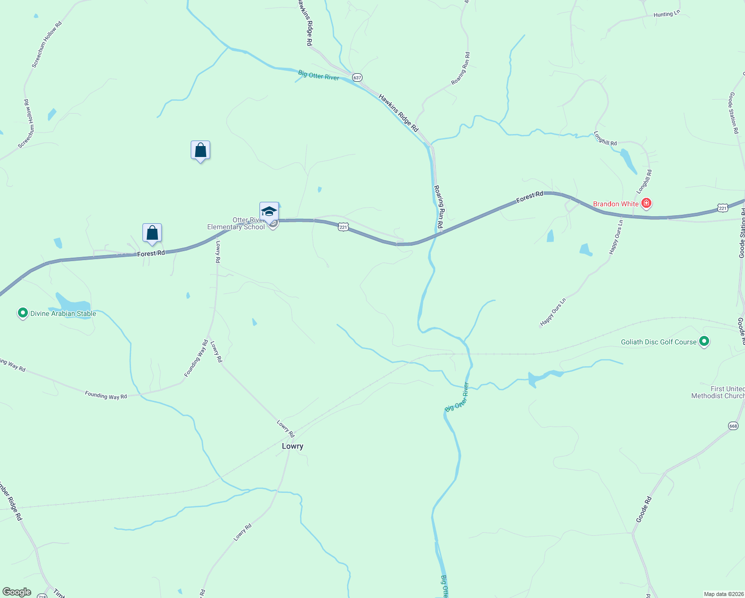 map of restaurants, bars, coffee shops, grocery stores, and more near 1480 Trestle Ridge Drive in Goode