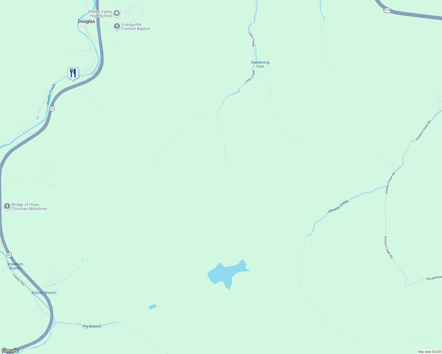 map of restaurants, bars, coffee shops, grocery stores, and more near Bentley Honaker Road in Pikeville