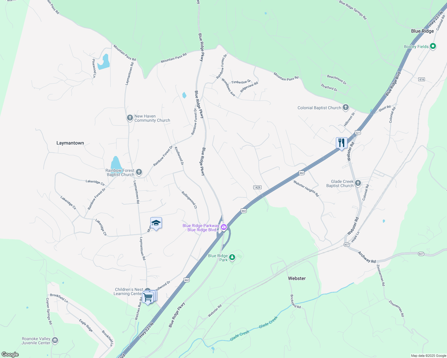 map of restaurants, bars, coffee shops, grocery stores, and more near 289 Morning Dove Lane in Blue Ridge