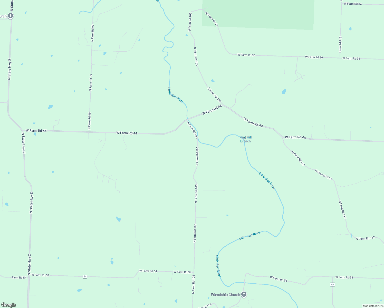 map of restaurants, bars, coffee shops, grocery stores, and more near 8951 North Farm Road 105 in Willard