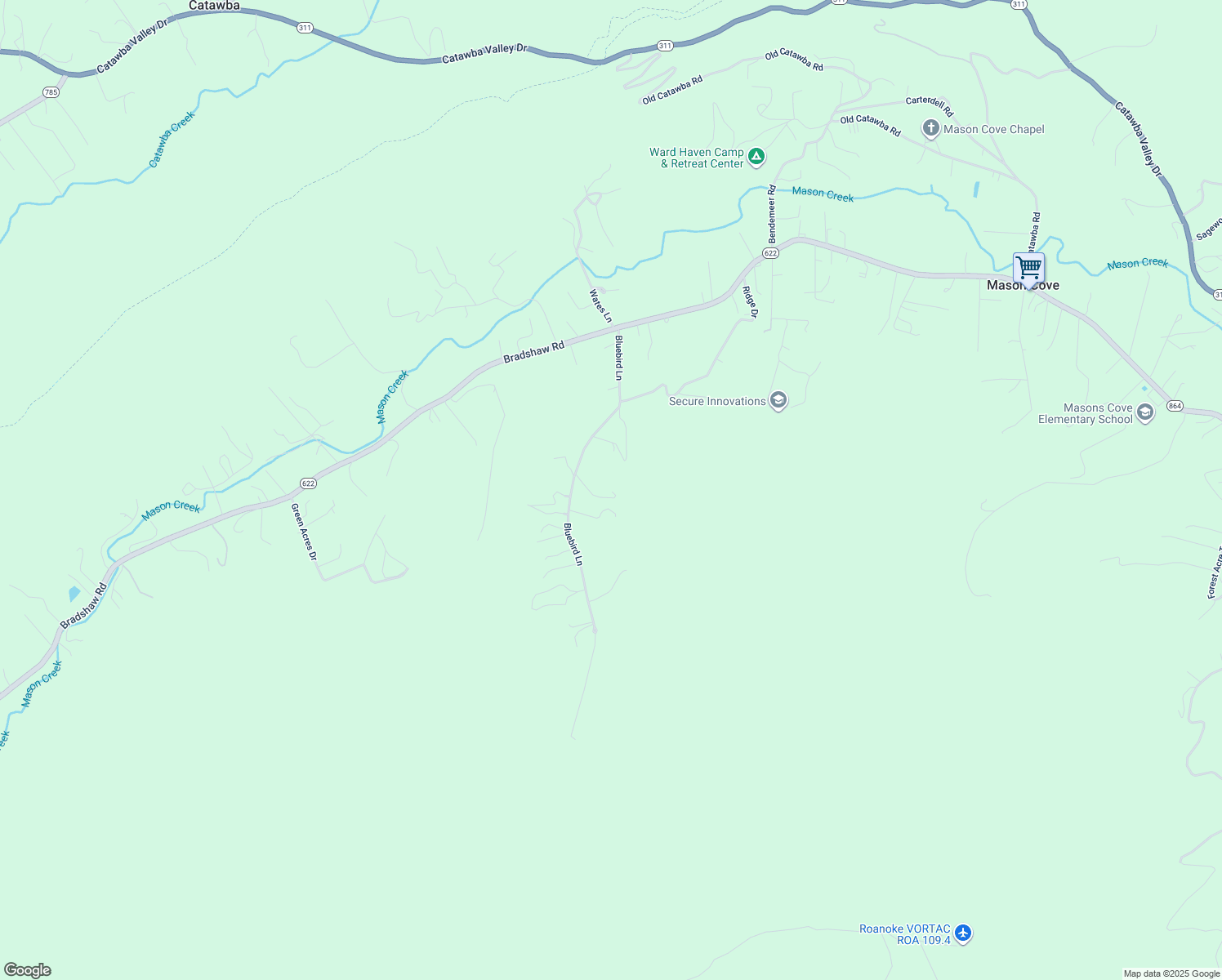 map of restaurants, bars, coffee shops, grocery stores, and more near 4091 Bluebird Lane in Salem