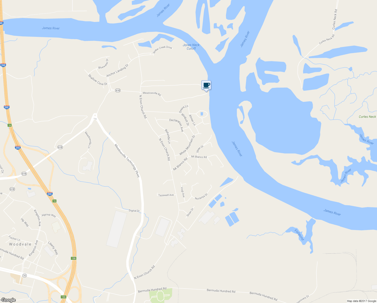 map of restaurants, bars, coffee shops, grocery stores, and more near 12401 Lawn Drive in Chester