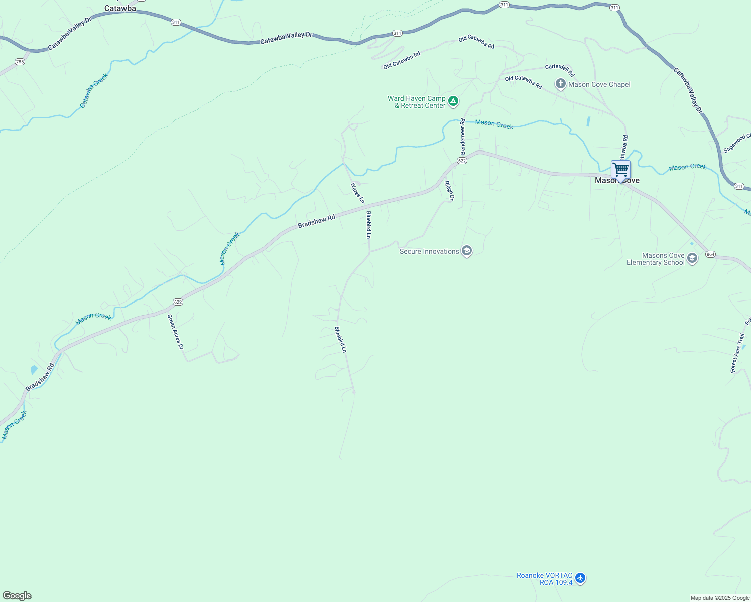 map of restaurants, bars, coffee shops, grocery stores, and more near 4091 Bluebird Lane in Salem