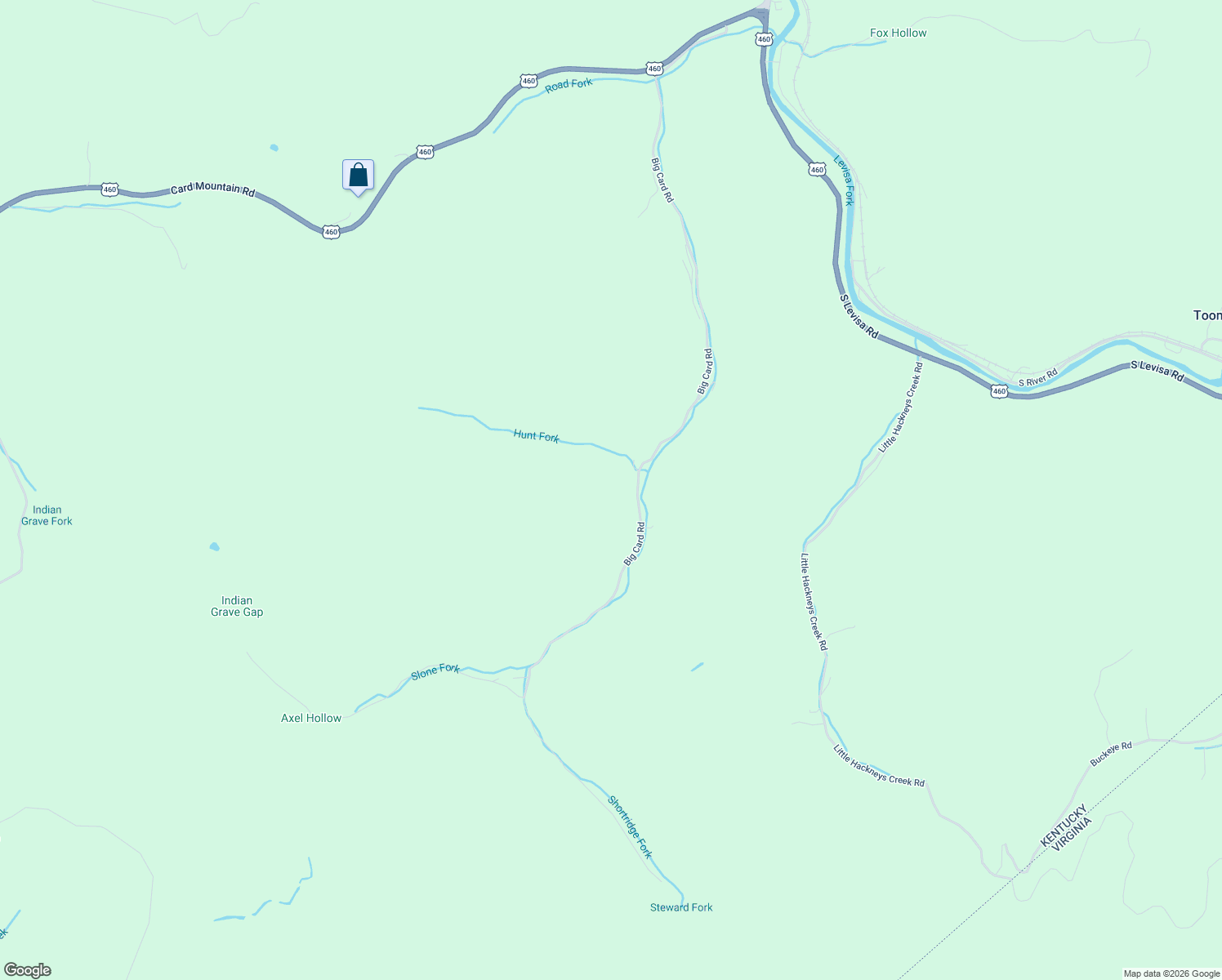 map of restaurants, bars, coffee shops, grocery stores, and more near 1926 Big Card Road in Mouthcard