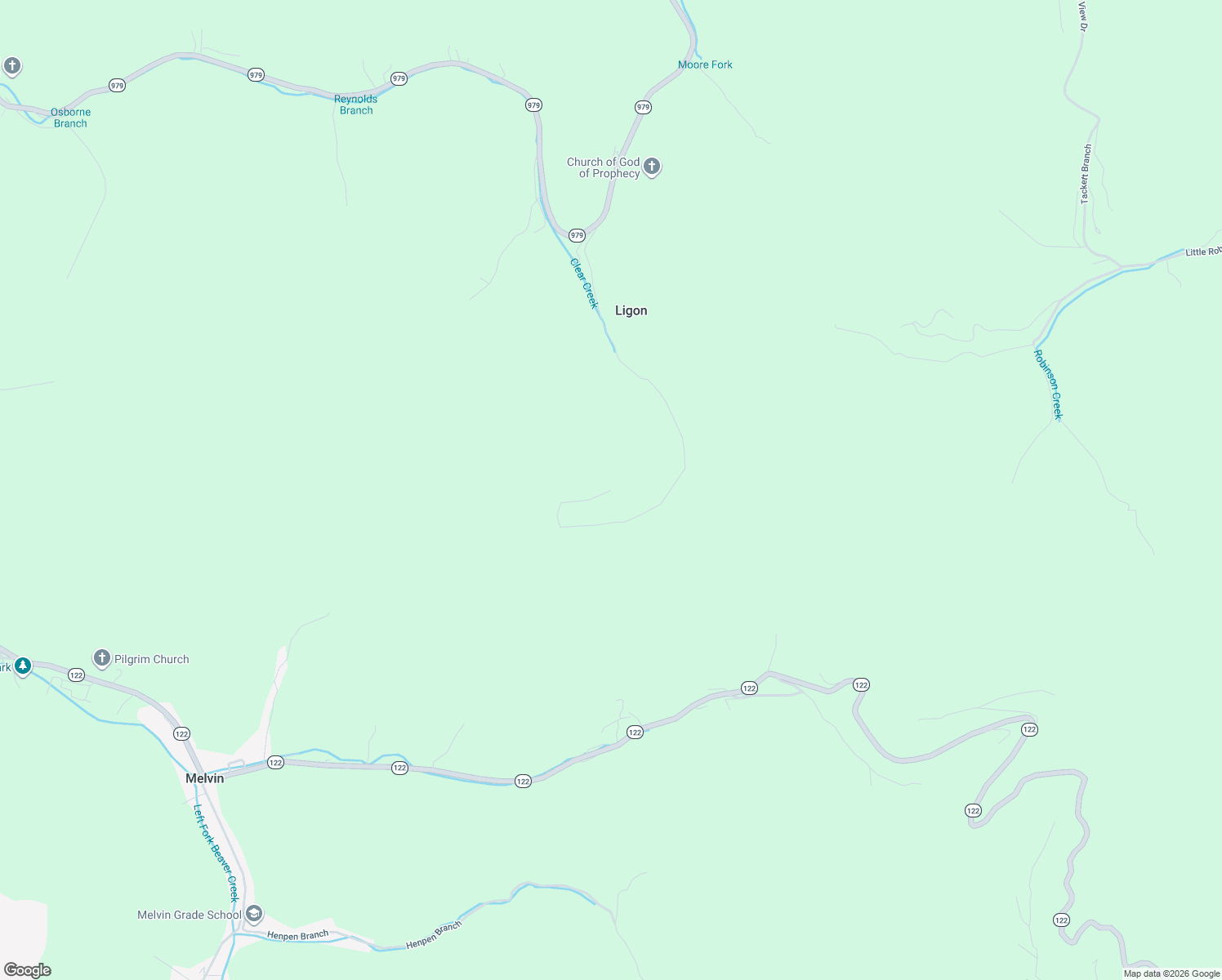 map of restaurants, bars, coffee shops, grocery stores, and more near Ligon Camp Road in Melvin