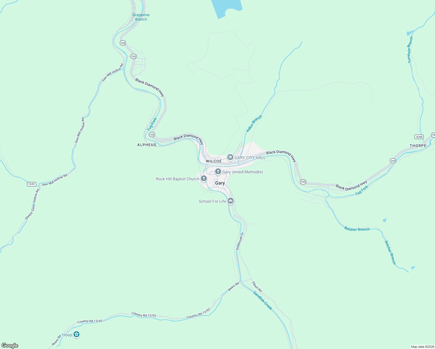 map of restaurants, bars, coffee shops, grocery stores, and more near 51 Elbert Road in Welch