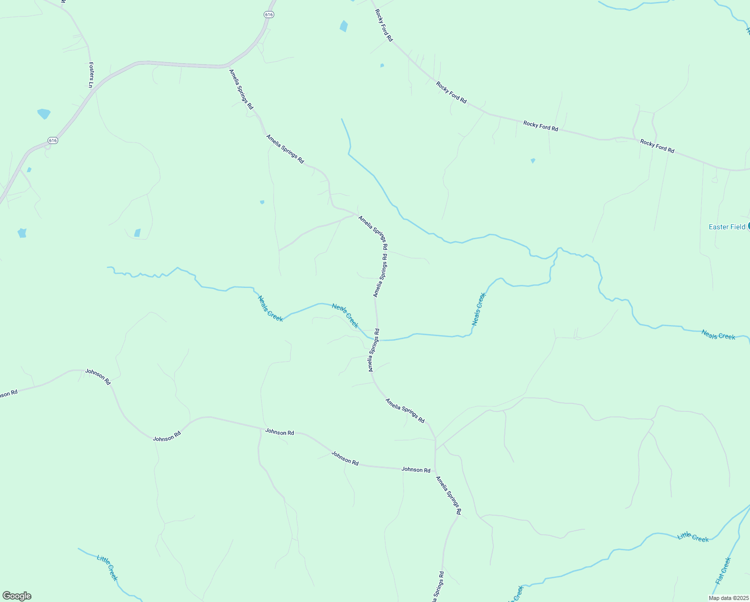 map of restaurants, bars, coffee shops, grocery stores, and more near 7120 Amelia Springs Road in Jetersville