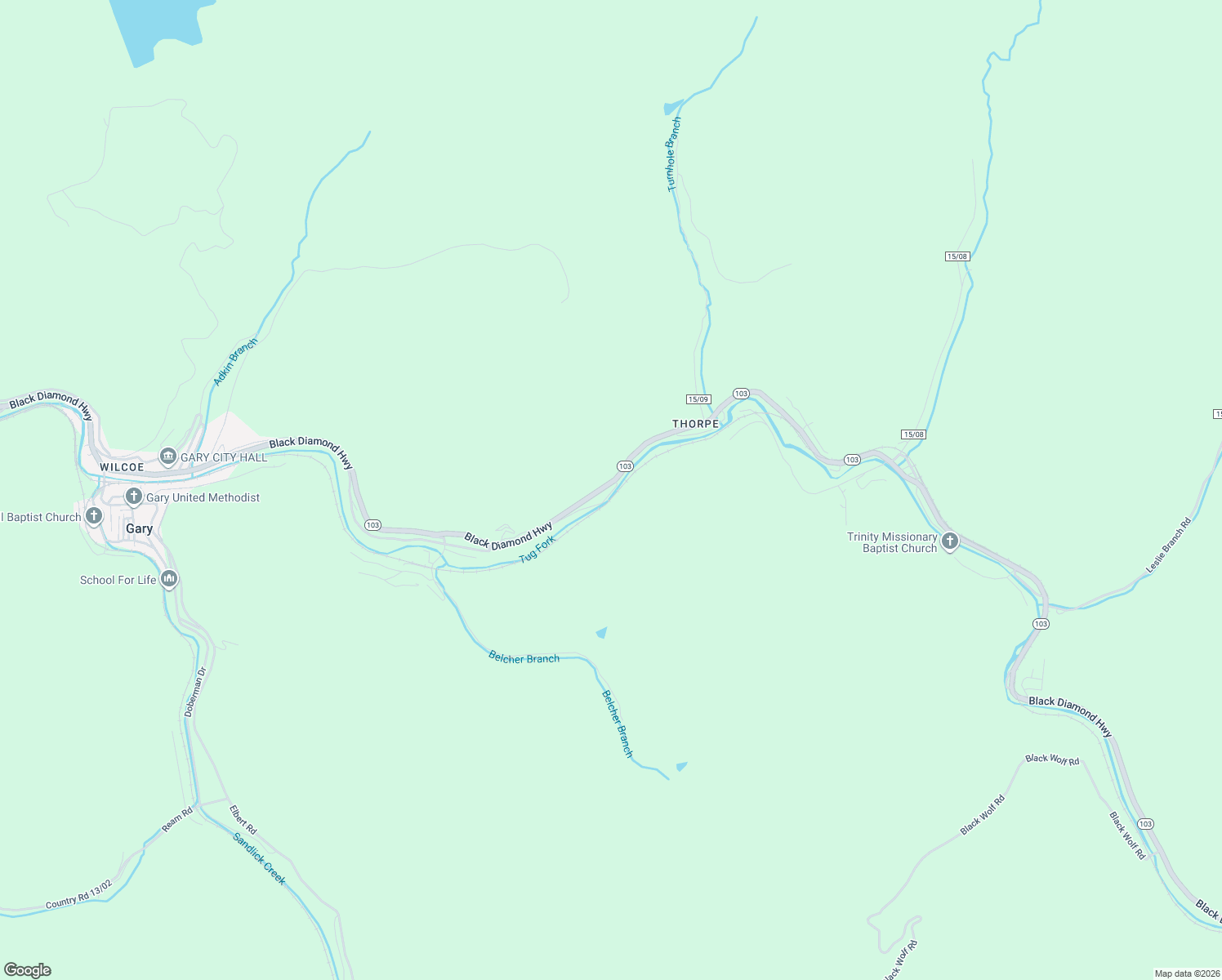 map of restaurants, bars, coffee shops, grocery stores, and more near West Virginia 103 in Welch