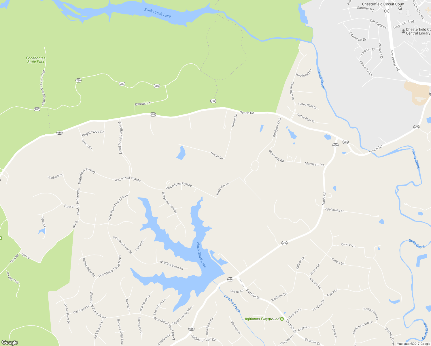 map of restaurants, bars, coffee shops, grocery stores, and more near 10401 Nestor Road in Chesterfield