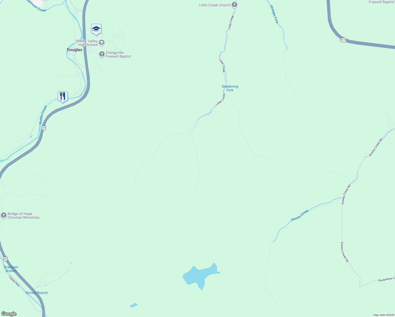 map of restaurants, bars, coffee shops, grocery stores, and more near Bentley Honaker Road in Pike County