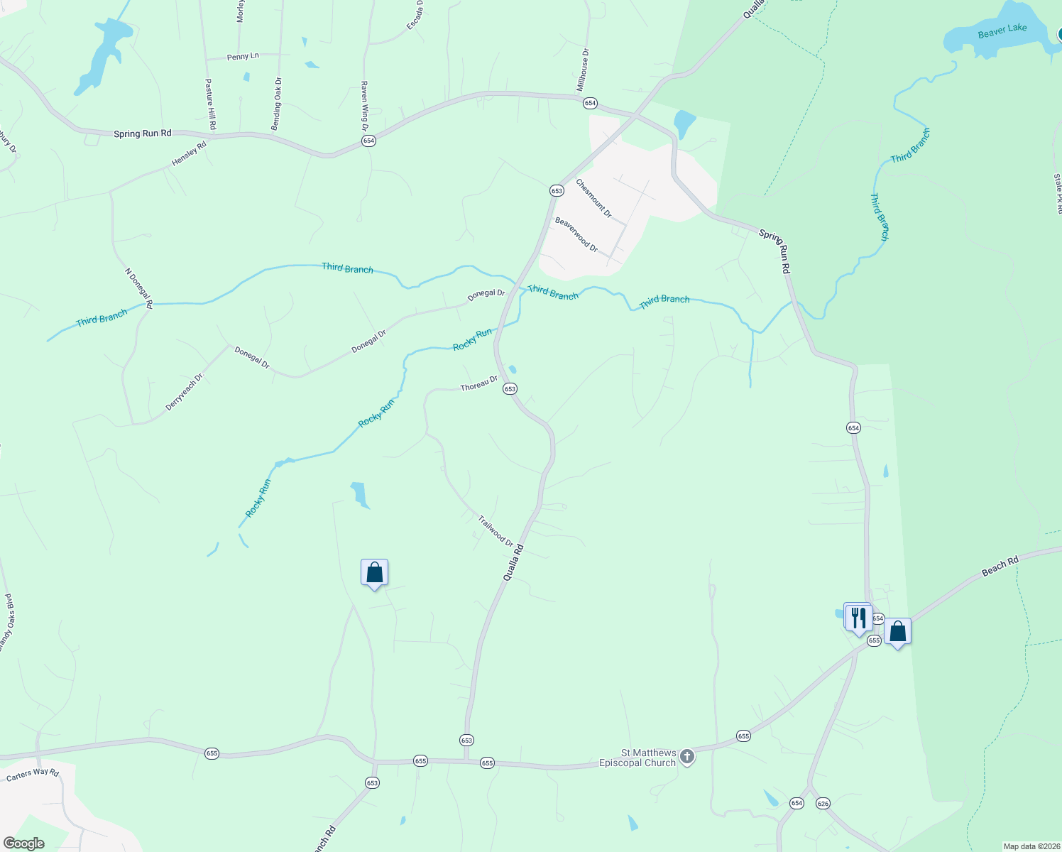 map of restaurants, bars, coffee shops, grocery stores, and more near 10520 Qualla Road in Chesterfield