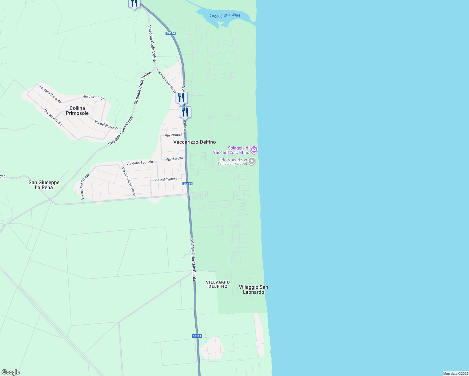 map of restaurants, bars, coffee shops, grocery stores, and more near 15 Via Saracina in Vaccarizzo-delfino