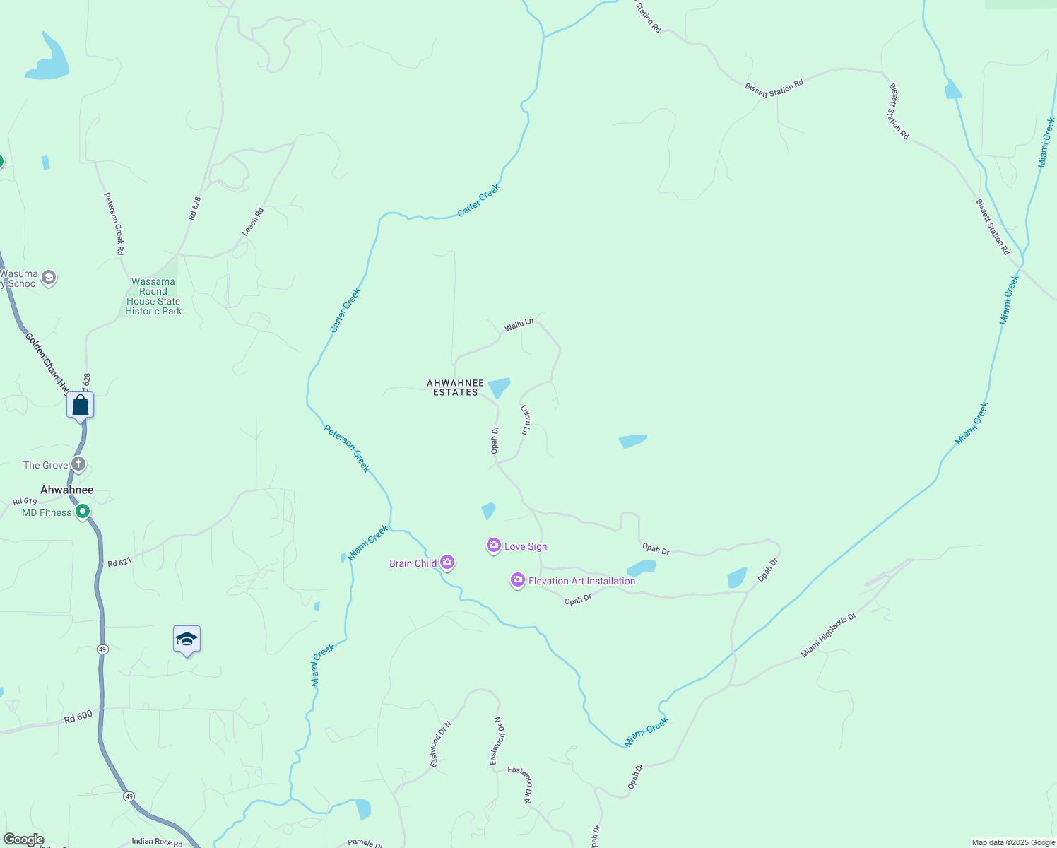 map of restaurants, bars, coffee shops, grocery stores, and more near Lulniu Lane in Ahwahnee