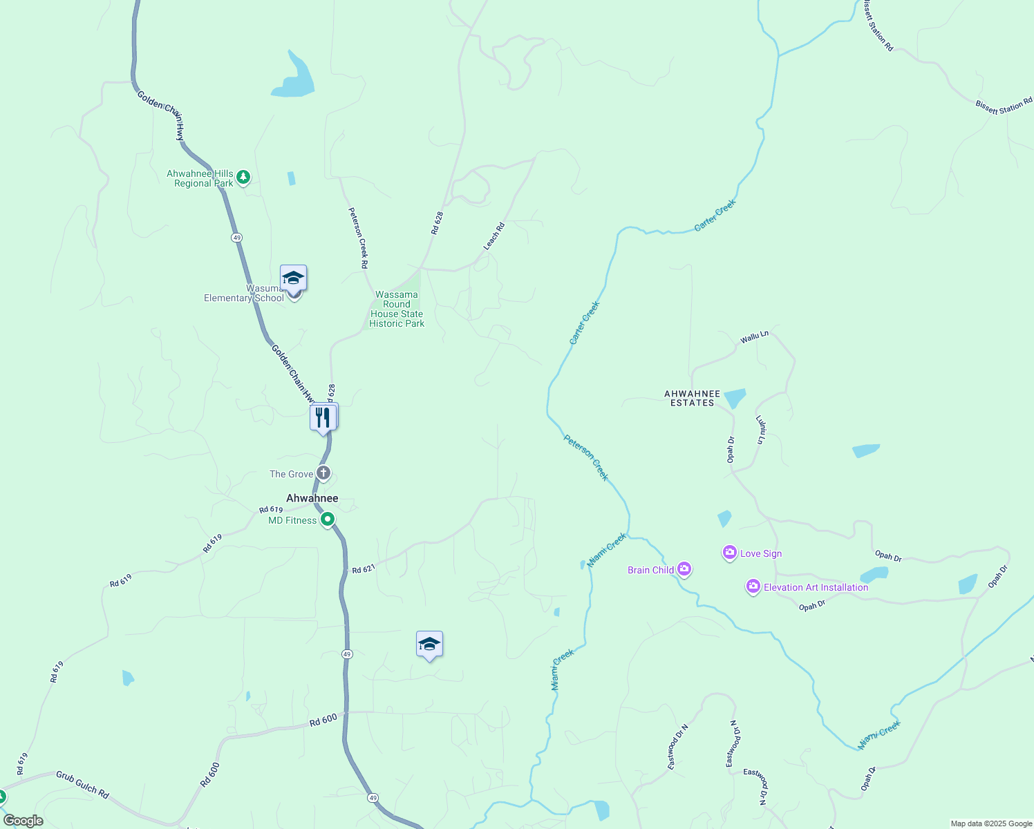 map of restaurants, bars, coffee shops, grocery stores, and more near 42661 Little Rock Way in Ahwahnee