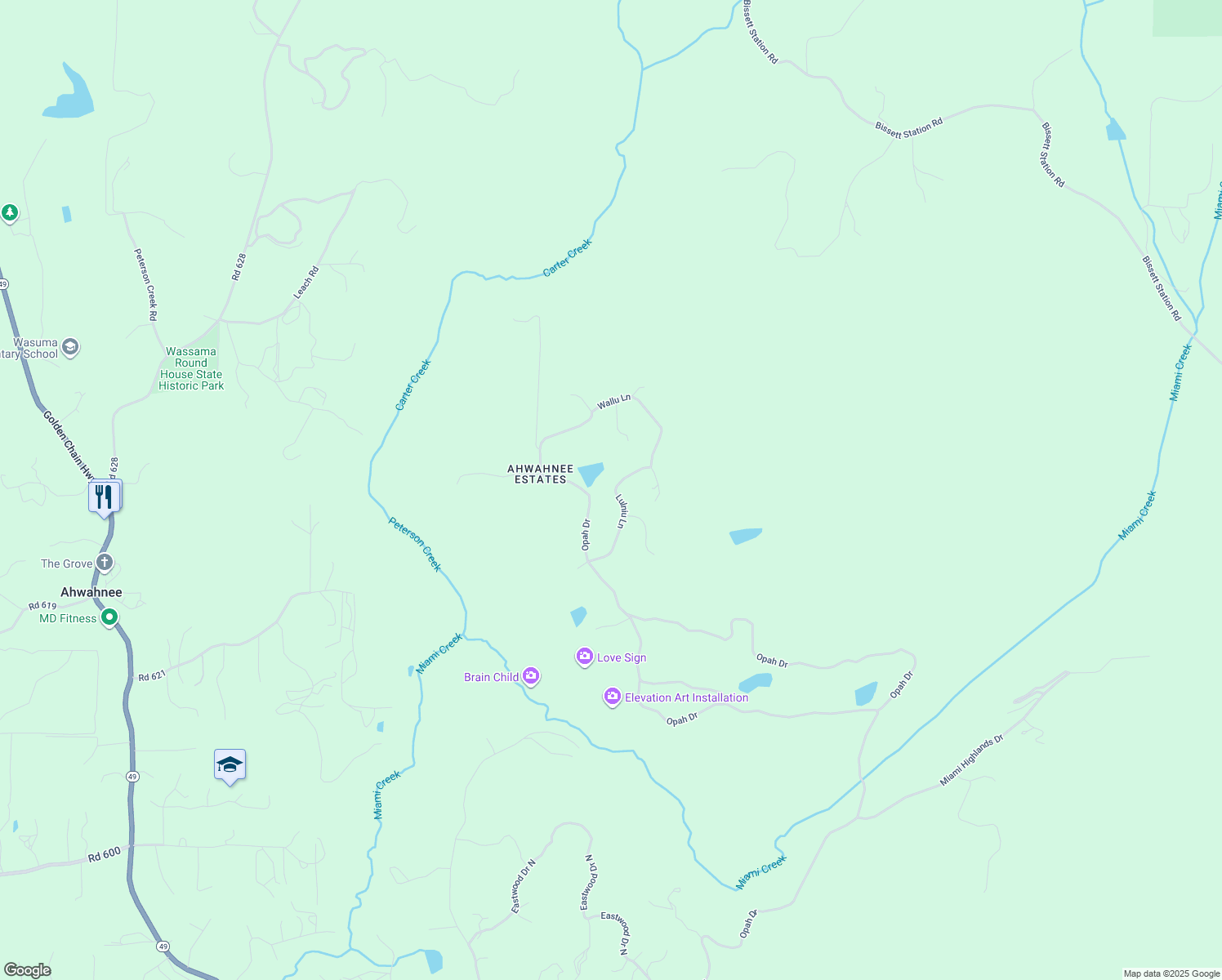 map of restaurants, bars, coffee shops, grocery stores, and more near Lulniu Lane in Ahwahnee