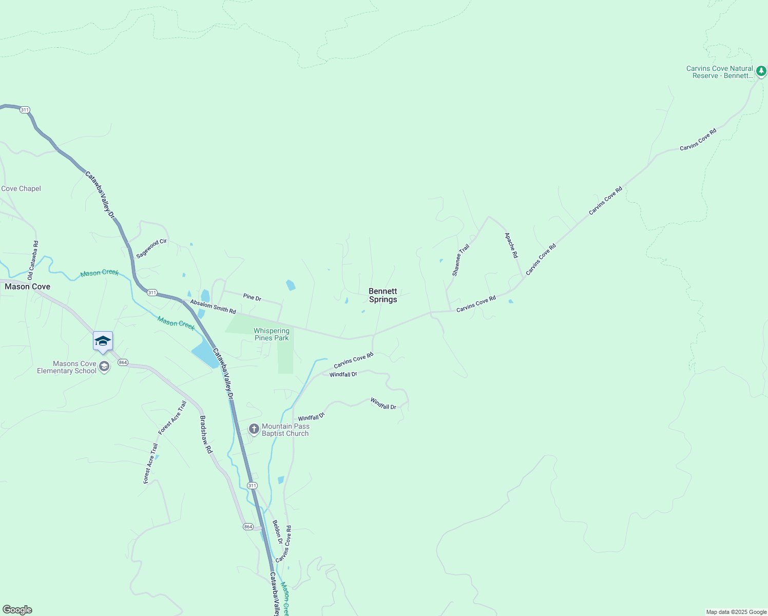 map of restaurants, bars, coffee shops, grocery stores, and more near 3353 Bennett Springs Rd in Salem