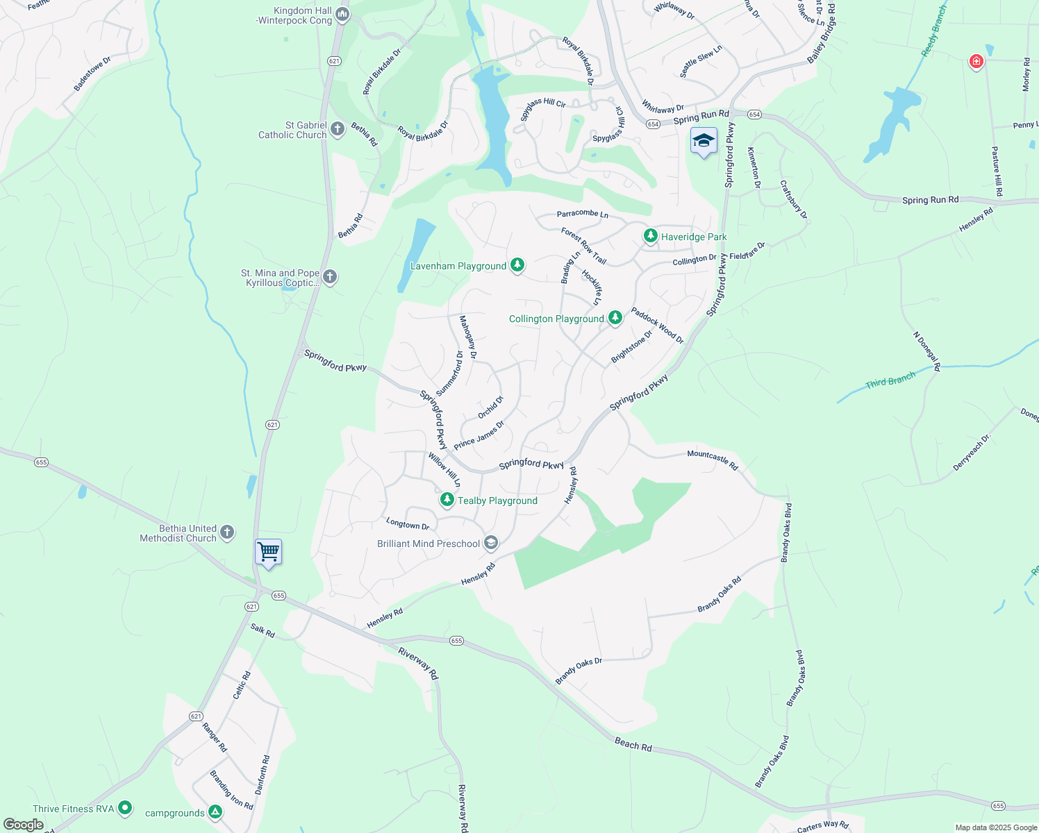 map of restaurants, bars, coffee shops, grocery stores, and more near 9119 Prince James Turn in Chesterfield