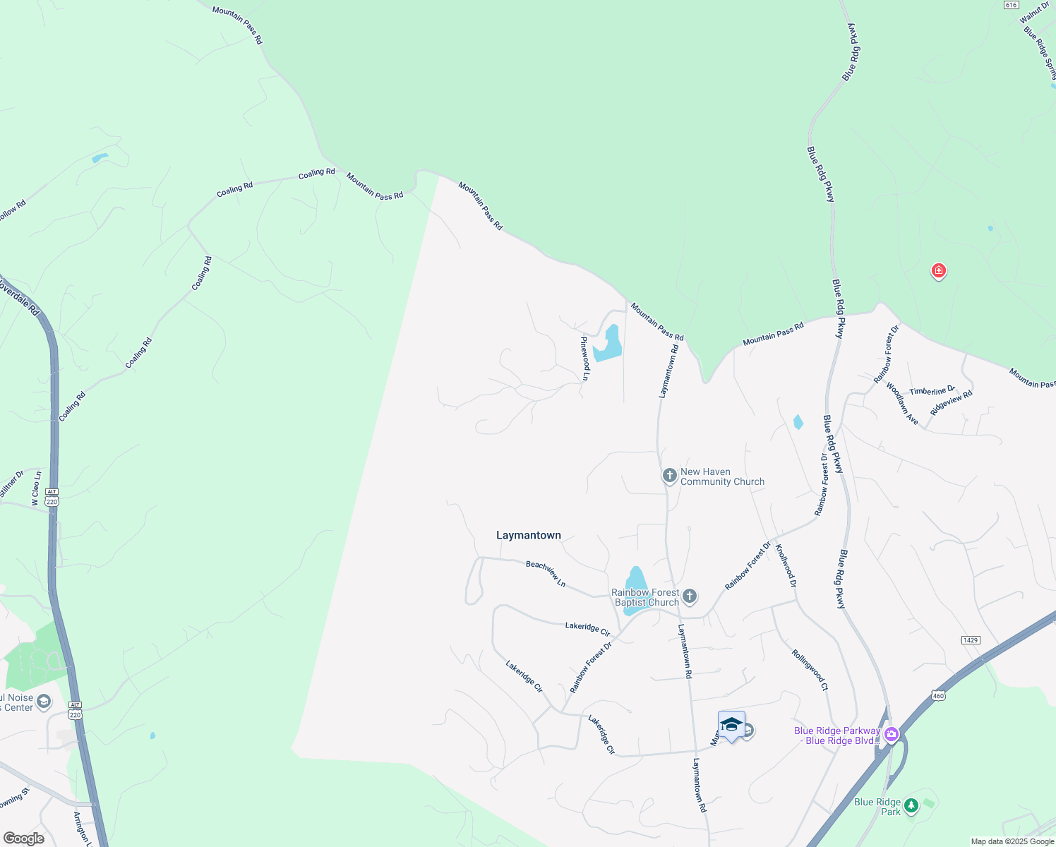 map of restaurants, bars, coffee shops, grocery stores, and more near 175 Timber Creek Lane in Troutville