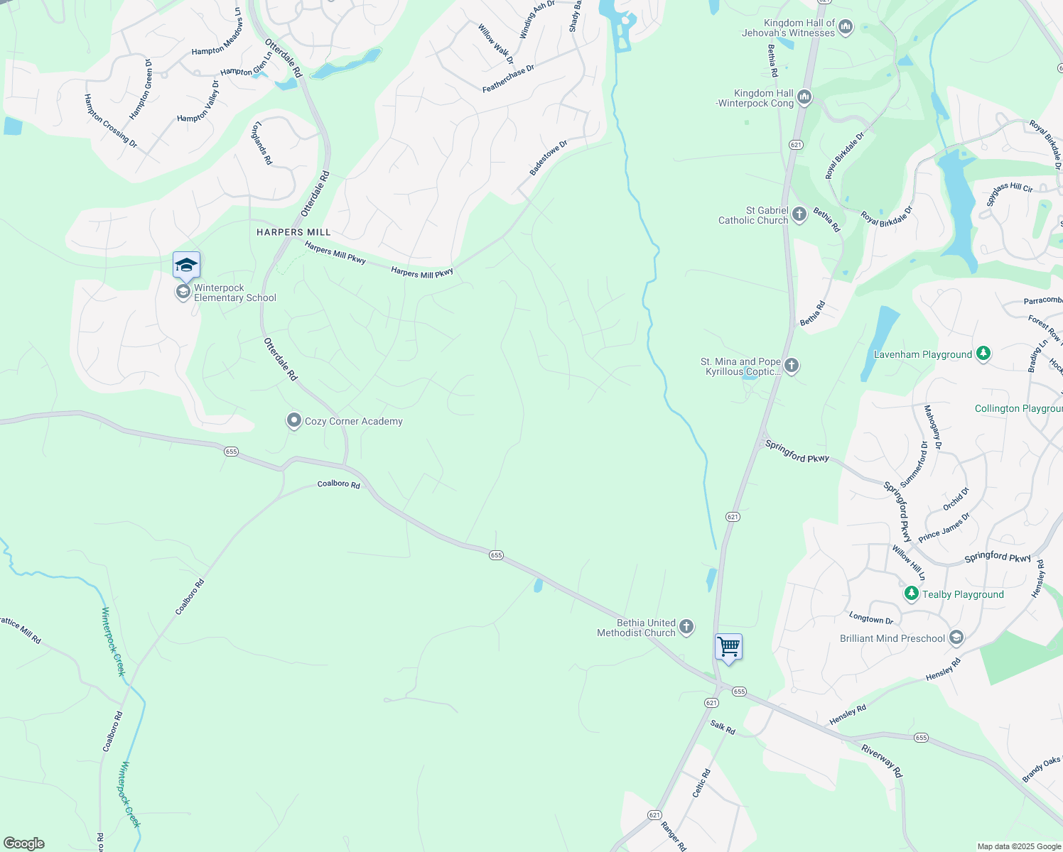map of restaurants, bars, coffee shops, grocery stores, and more near 9607 Dry Creek Road in Chesterfield