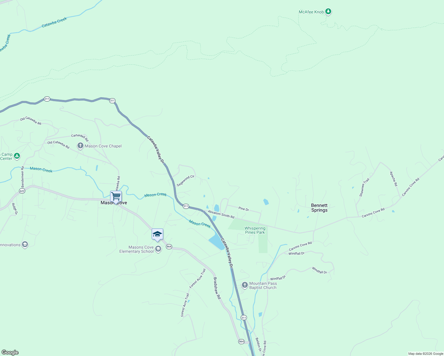 map of restaurants, bars, coffee shops, grocery stores, and more near 3282 Absalom Smith Rd in Salem