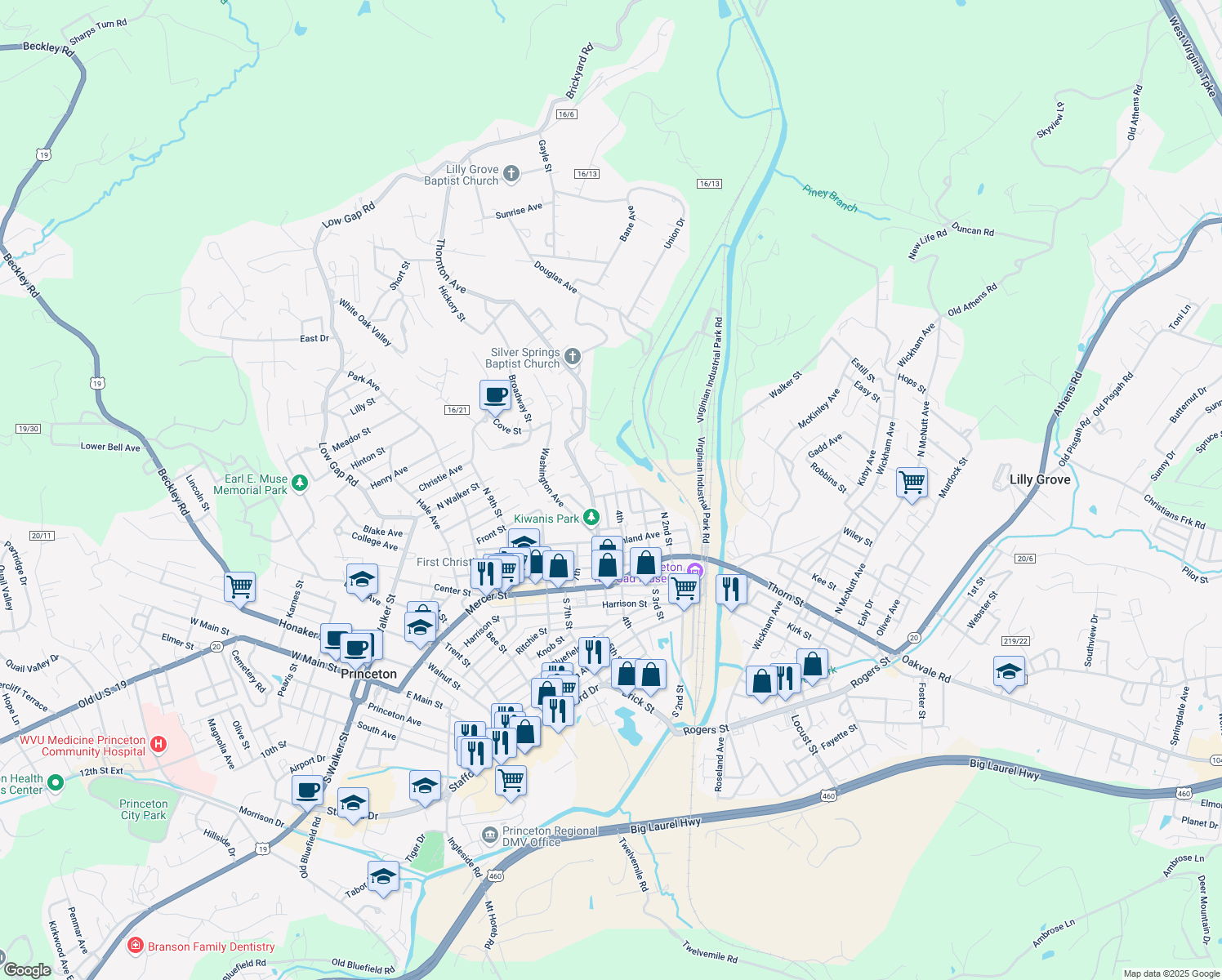map of restaurants, bars, coffee shops, grocery stores, and more near 400 Jefferson St in Princeton