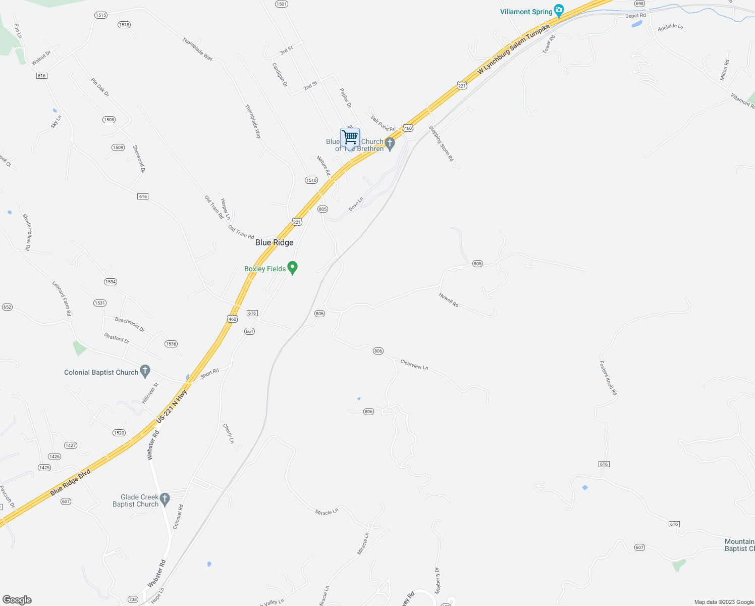 map of restaurants, bars, coffee shops, grocery stores, and more near 843 Healing Springs Road in Blue Ridge