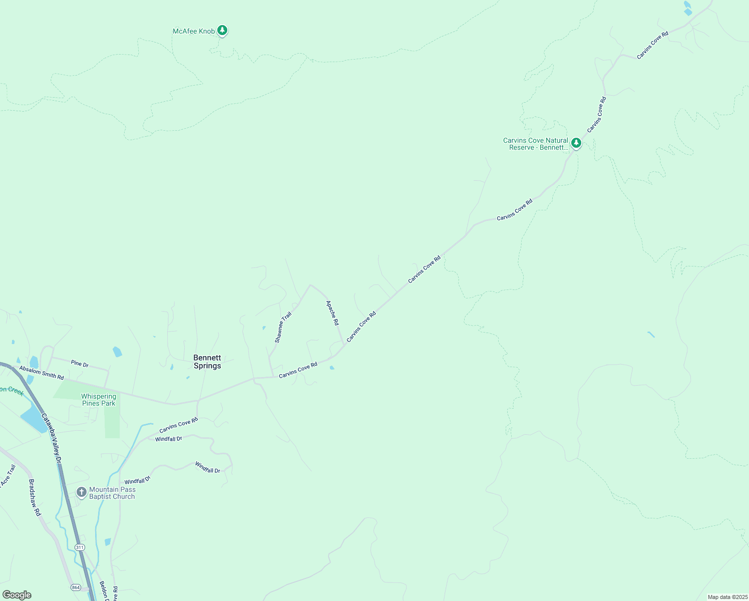 map of restaurants, bars, coffee shops, grocery stores, and more near 3810 Carvins Cove Road in Salem