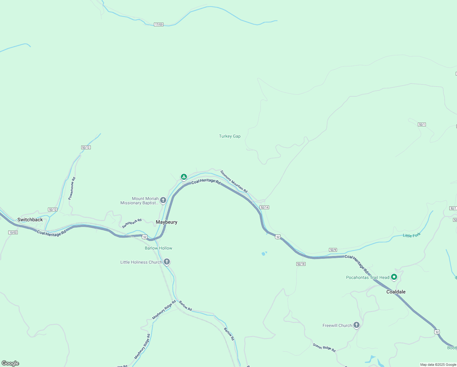 map of restaurants, bars, coffee shops, grocery stores, and more near Norfolk Hollow Road in Bramwell