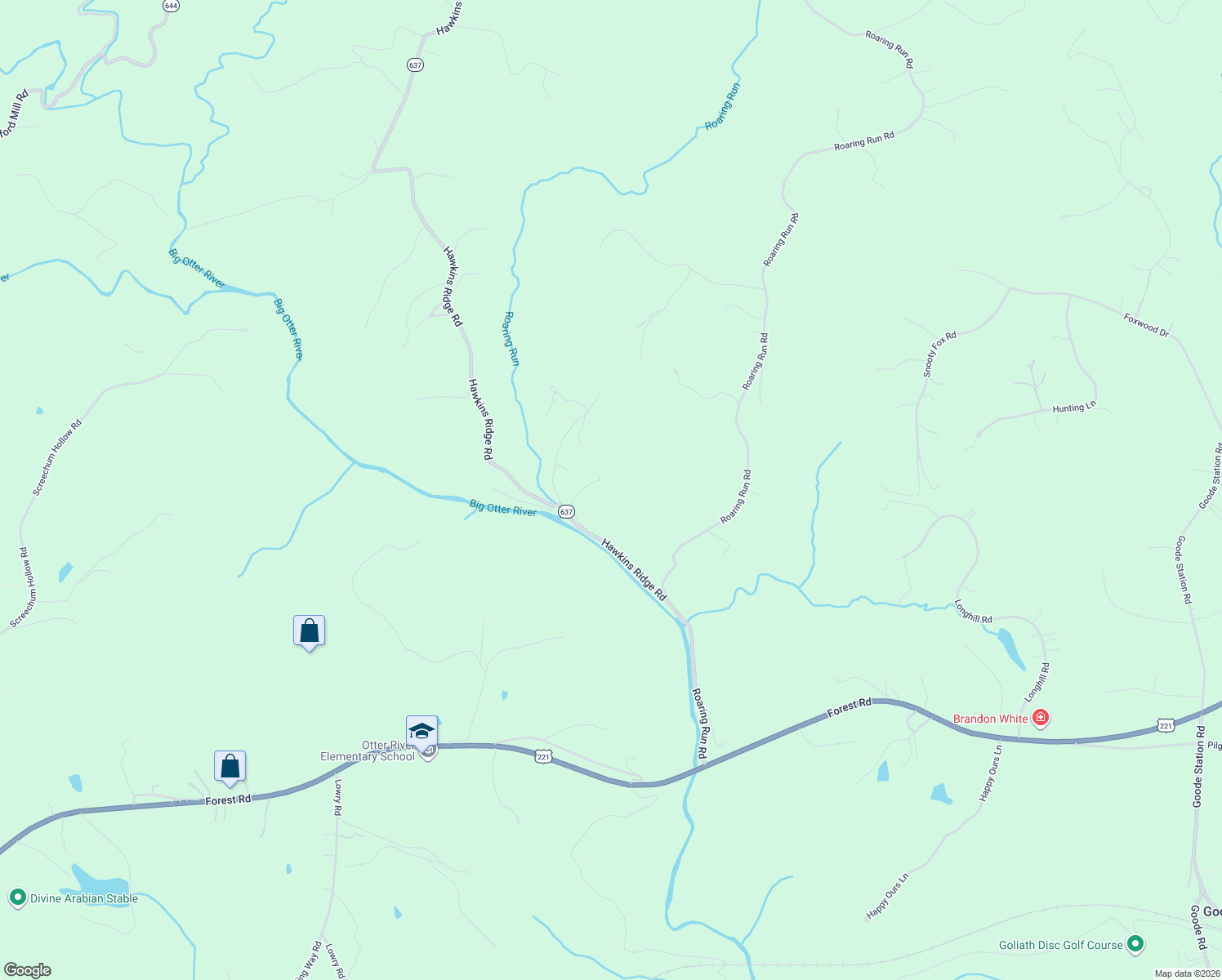 map of restaurants, bars, coffee shops, grocery stores, and more near 1311 Hawkins Ridge Road in Goode