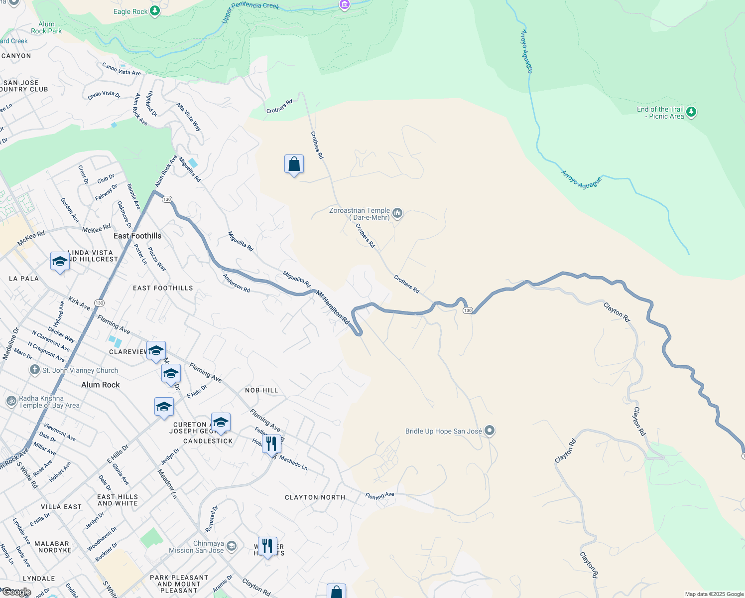 map of restaurants, bars, coffee shops, grocery stores, and more near 10020 Roseview Drive in San Jose