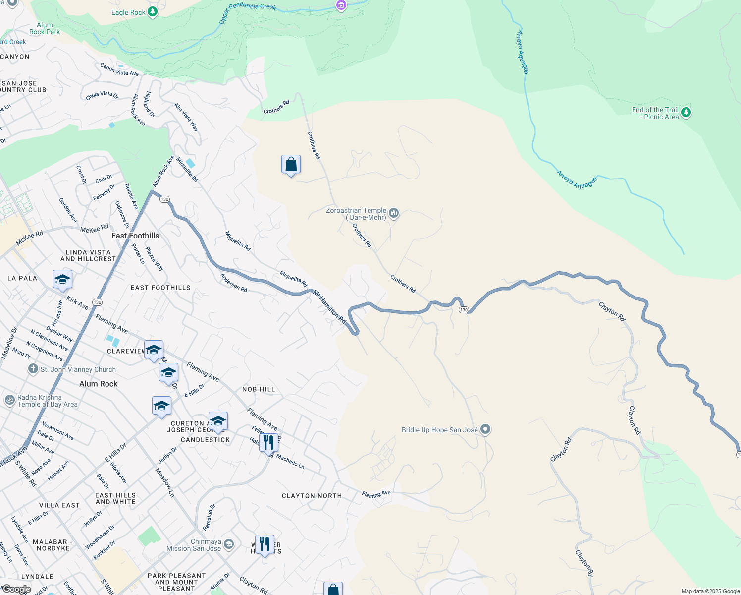 map of restaurants, bars, coffee shops, grocery stores, and more near 10020 Roseview Drive in San Jose