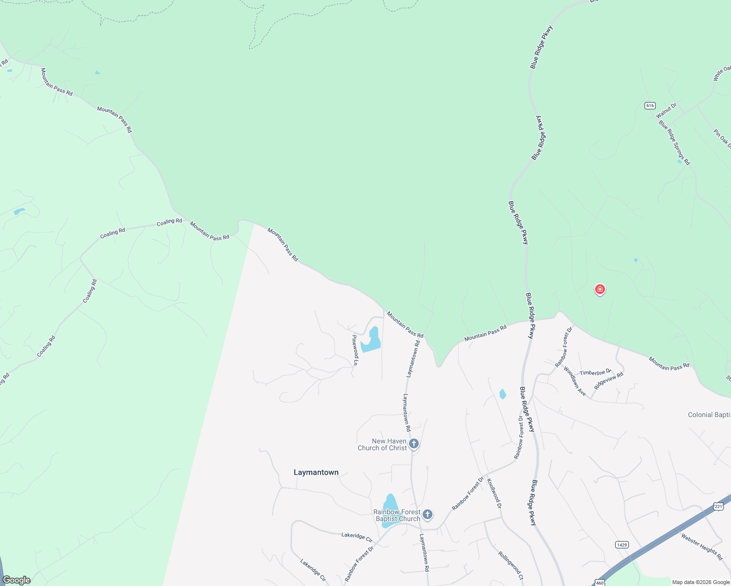 map of restaurants, bars, coffee shops, grocery stores, and more near 2470-2532 Mountain Pass Road in Troutville