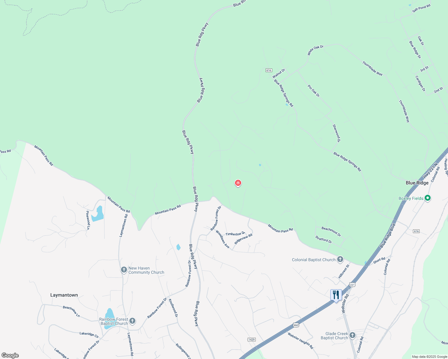 map of restaurants, bars, coffee shops, grocery stores, and more near 242 Parkview Drive in Blue Ridge