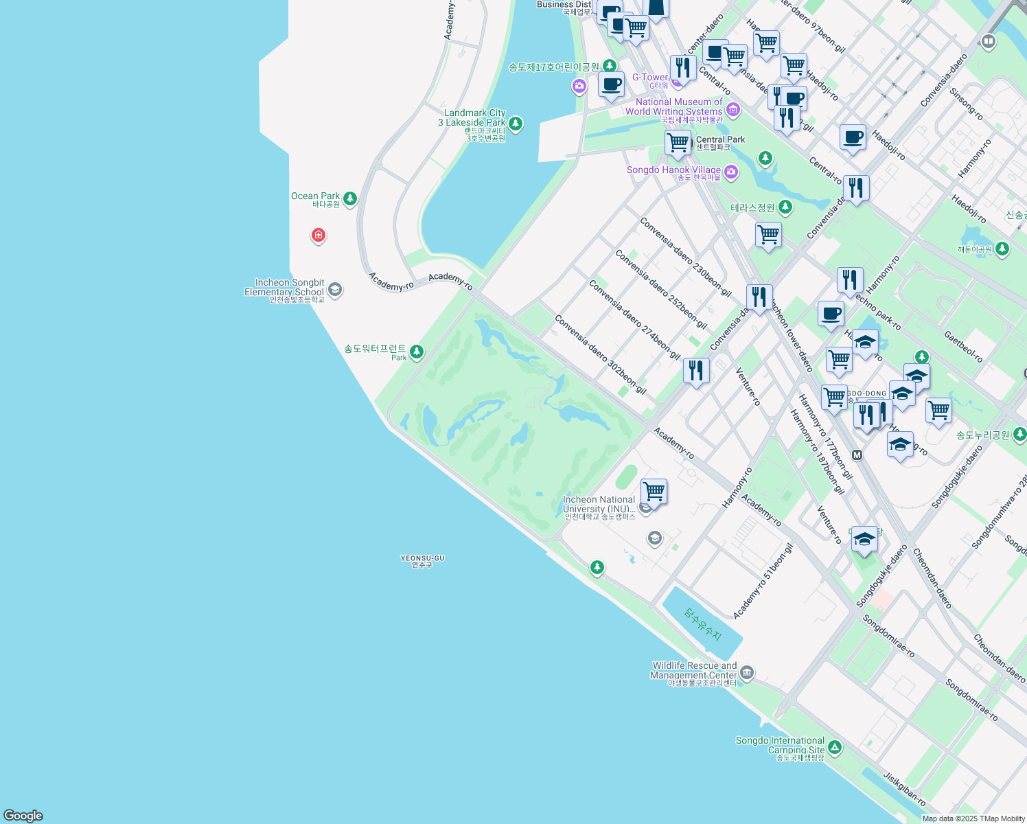 map of restaurants, bars, coffee shops, grocery stores, and more near in Incheon