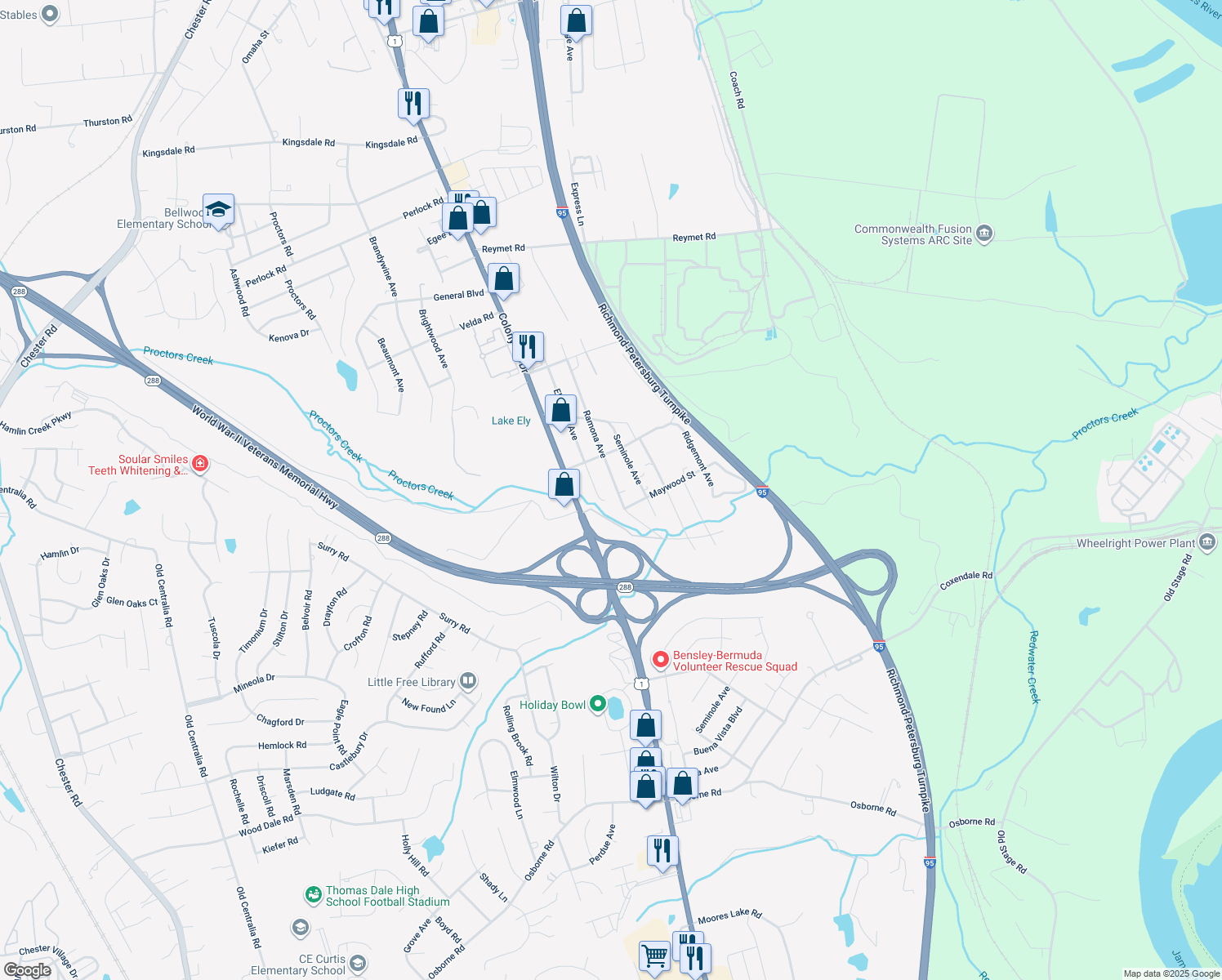 map of restaurants, bars, coffee shops, grocery stores, and more near 10534 Ramona Avenue in Richmond