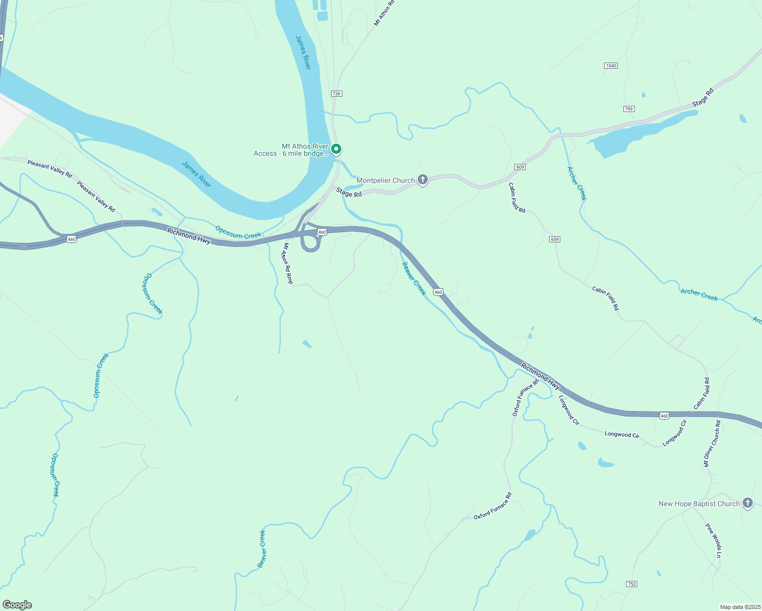 map of restaurants, bars, coffee shops, grocery stores, and more near 7585 Richmond Highway in Lynchburg