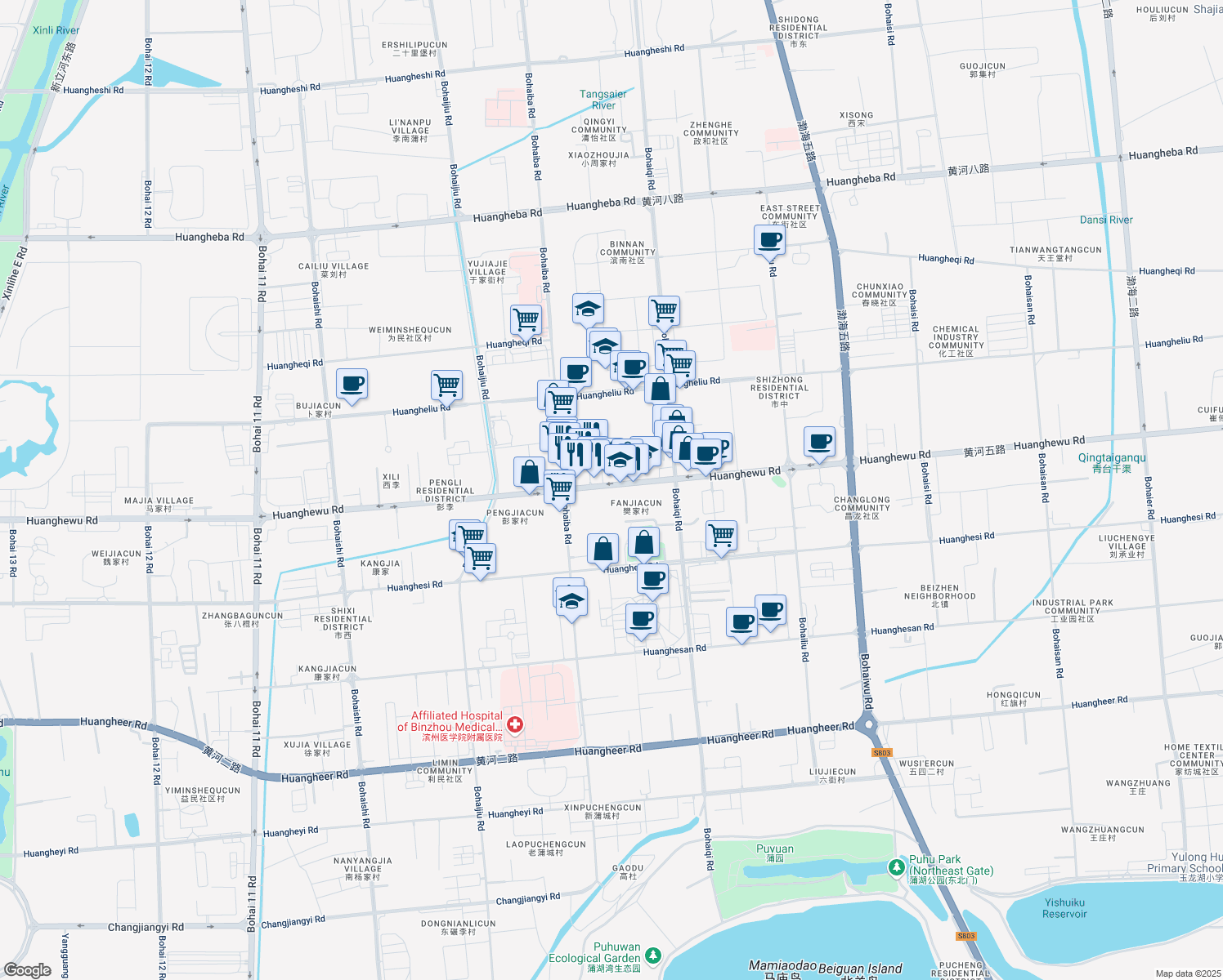 map of restaurants, bars, coffee shops, grocery stores, and more near in Binzhou